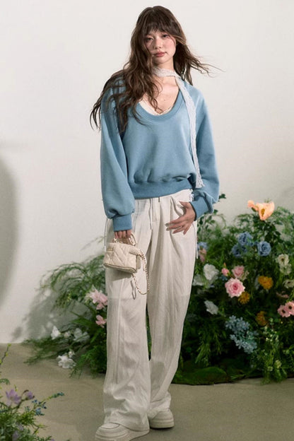 Lace-Trim Wide-Leg Pants