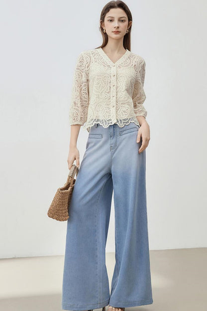 V-Neck Lace Blouse Set