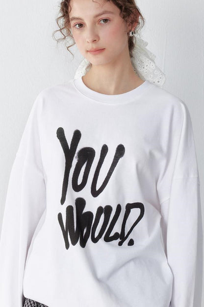 White Print Long Sleeve Tee