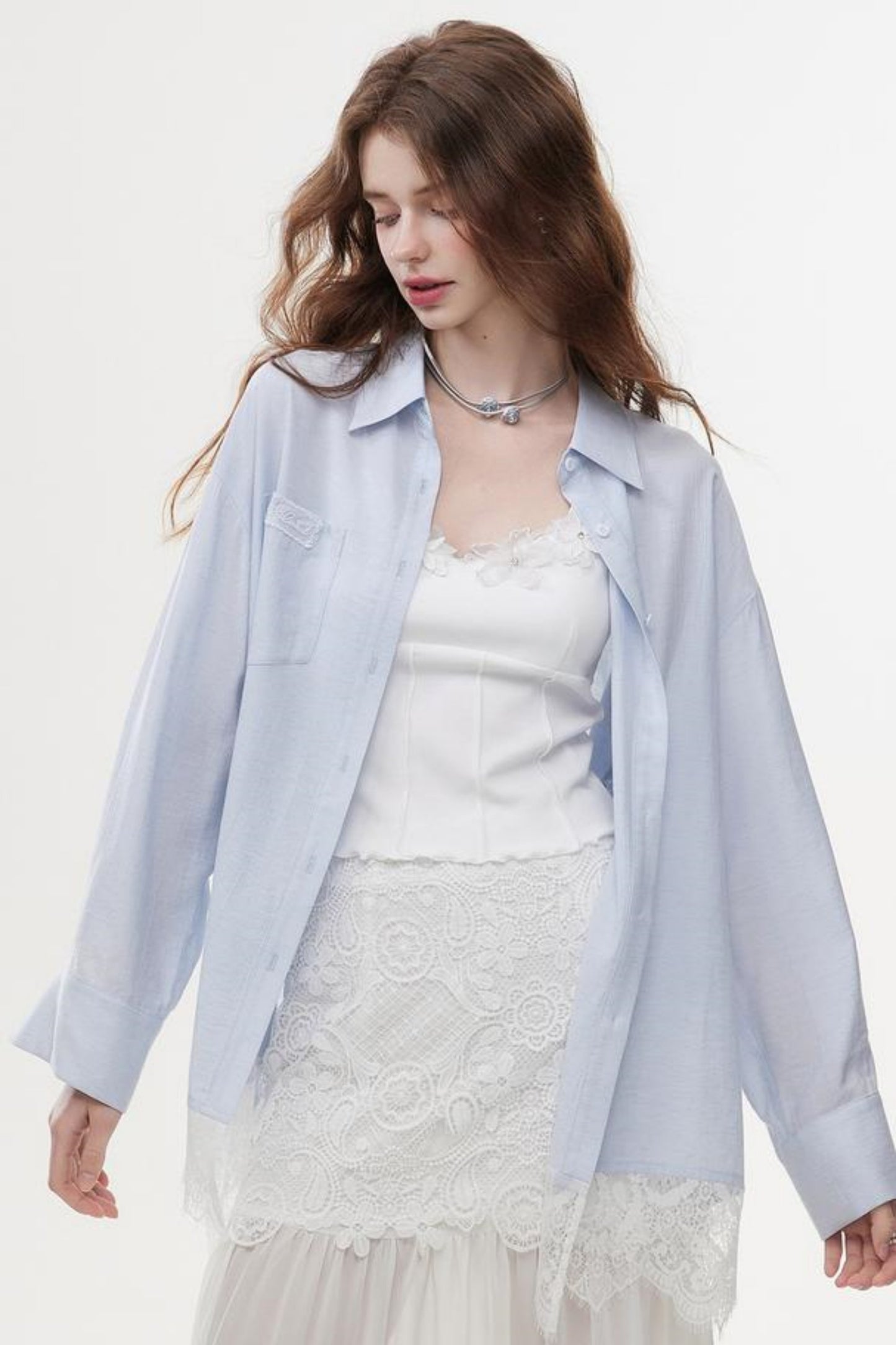 Lace-Trimmed Casual Shirt