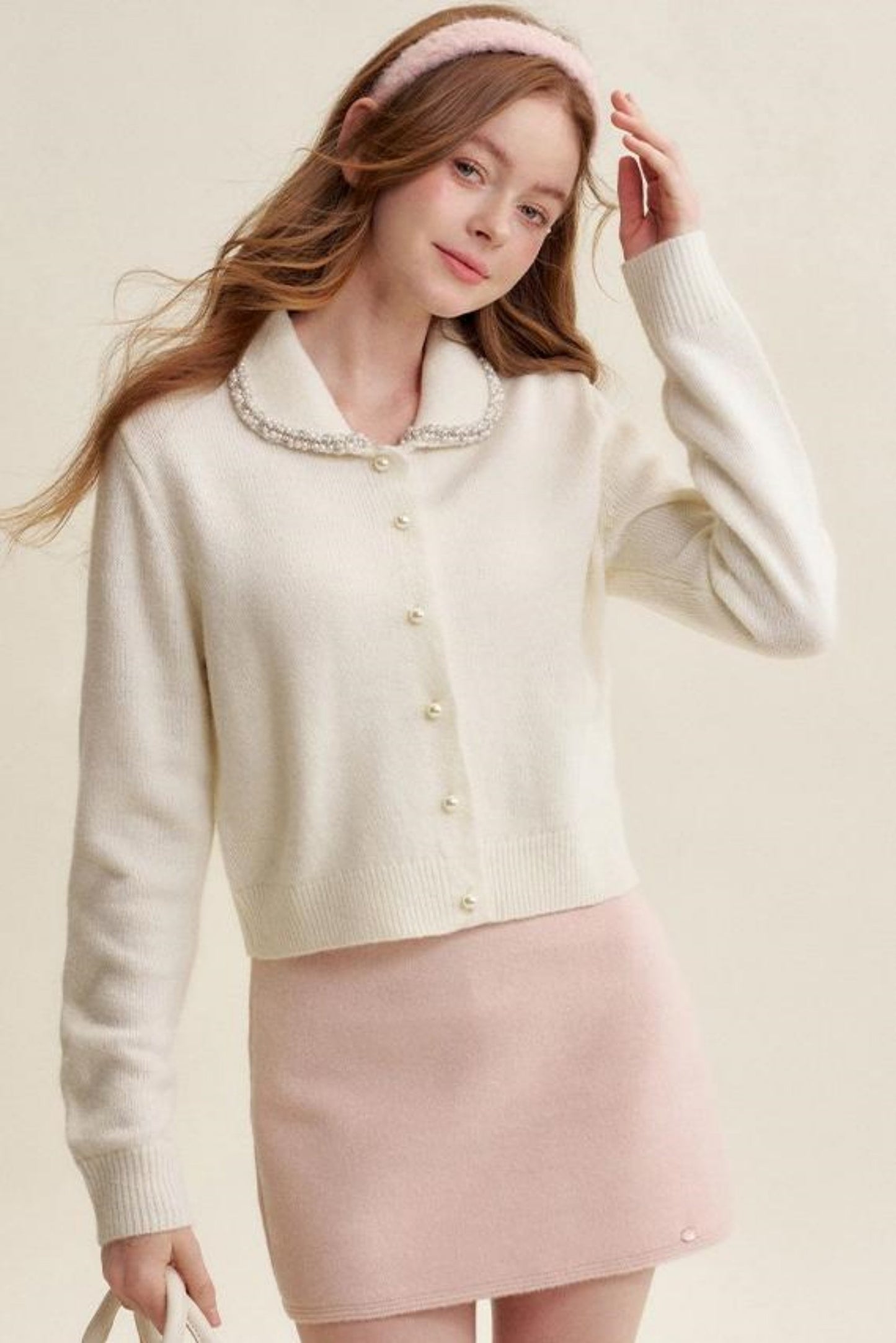 Cream Tweed A-Line Skirt