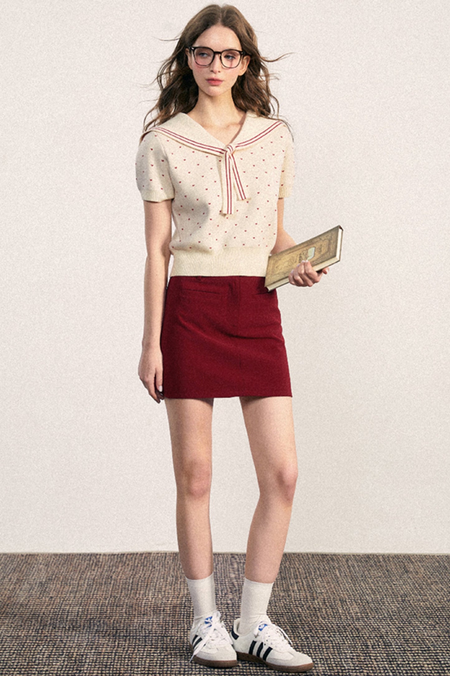 Navy Collar Dot Knit Top