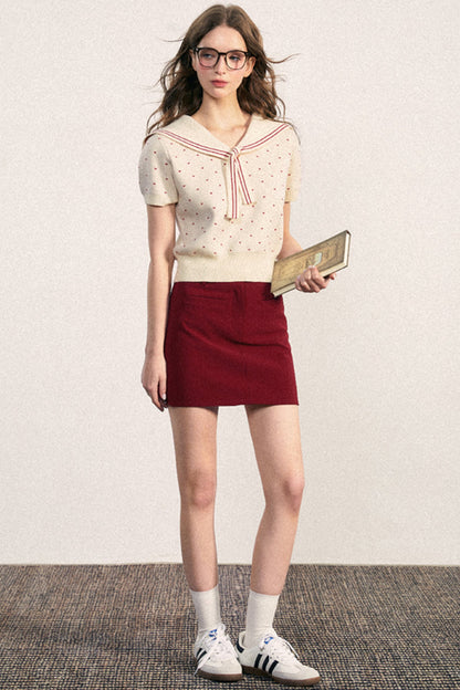 Navy Collar Dot Knit Top