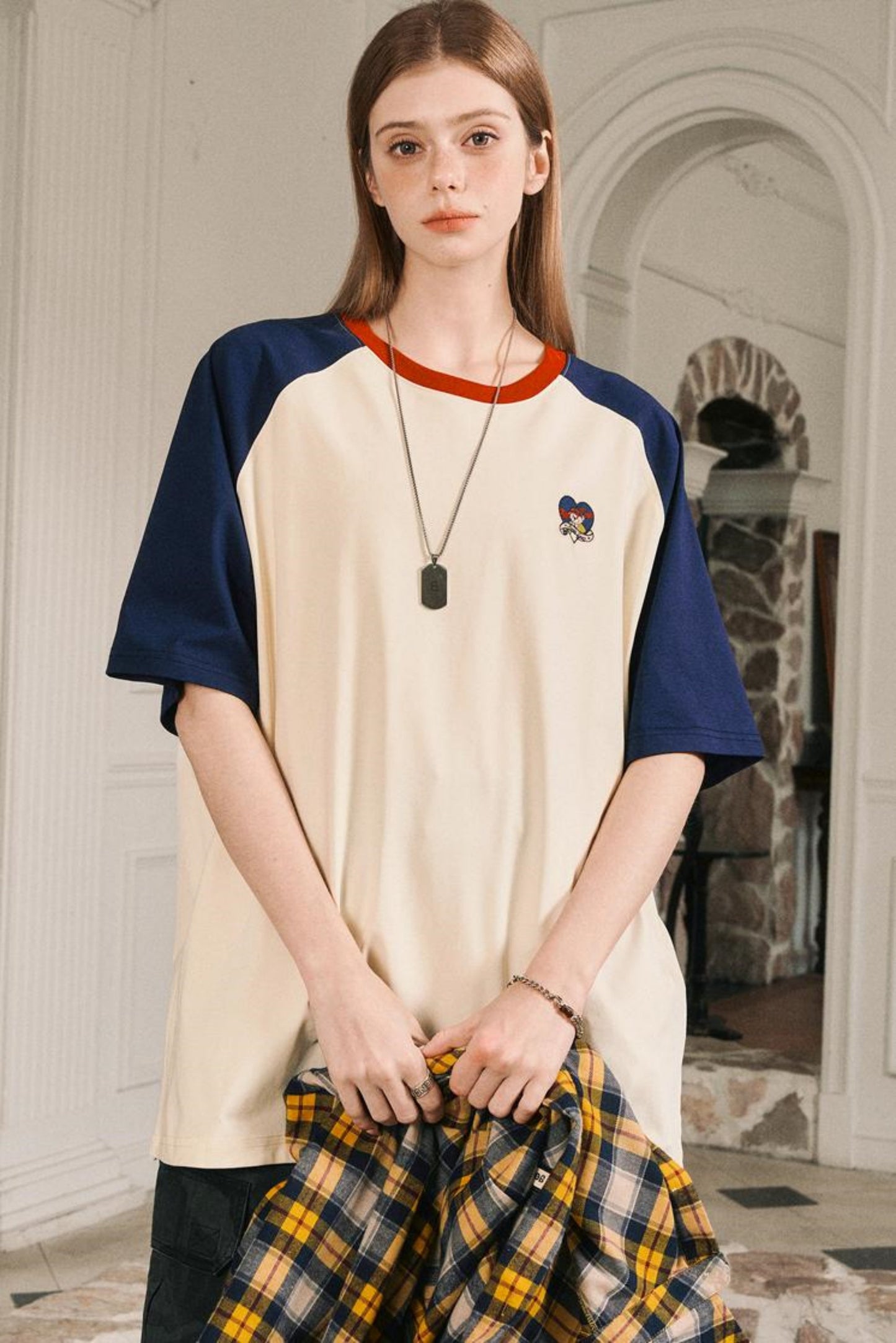 Color Block Shoulder Loose Fit T-Shirt