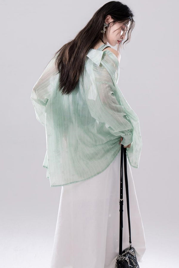 Sheer Layered Shirt Vest Set