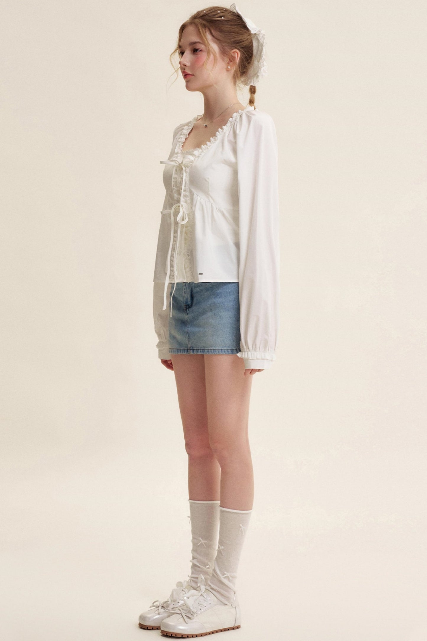 Romantic Lace Bow Tie V-Neck Shirt