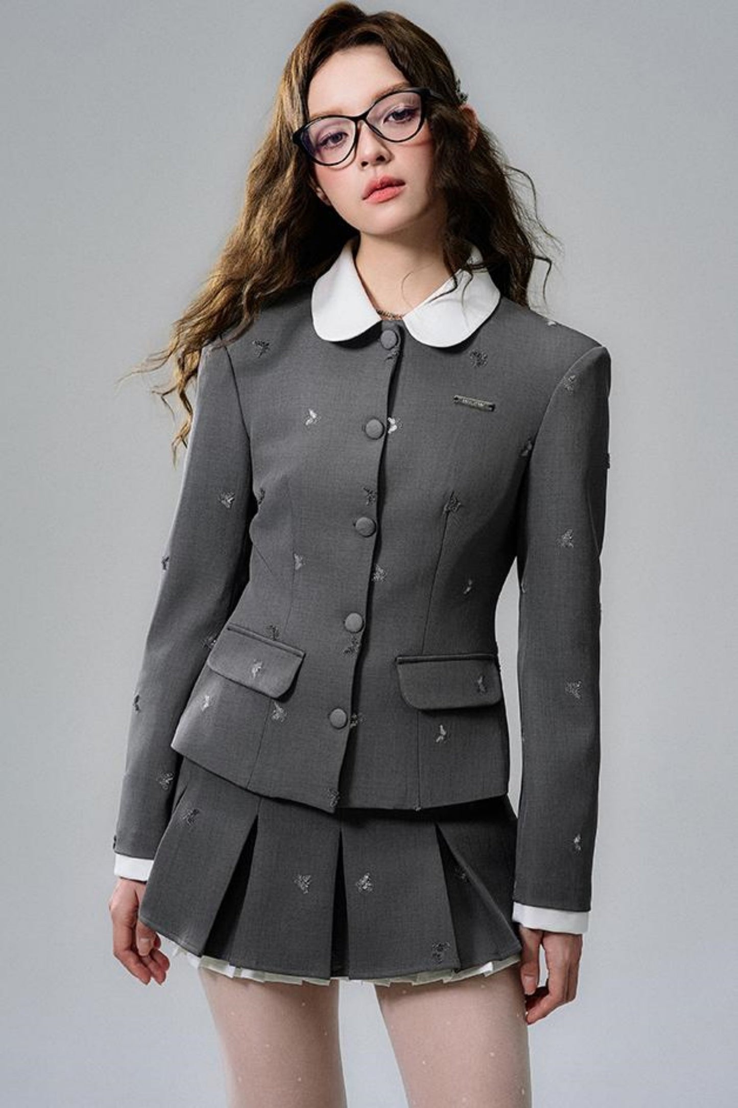 Gray Pleated Skirt Set-Up