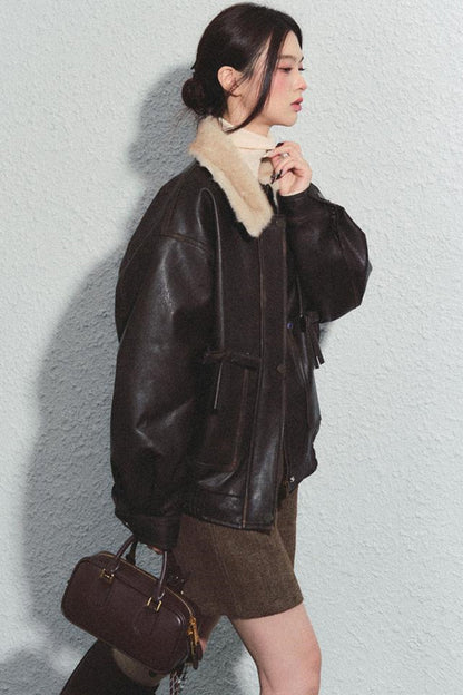 Brown Herringbone High-Waisted Trousers