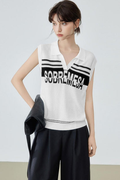 Trendy Sleeveless Alphabet Polo Top