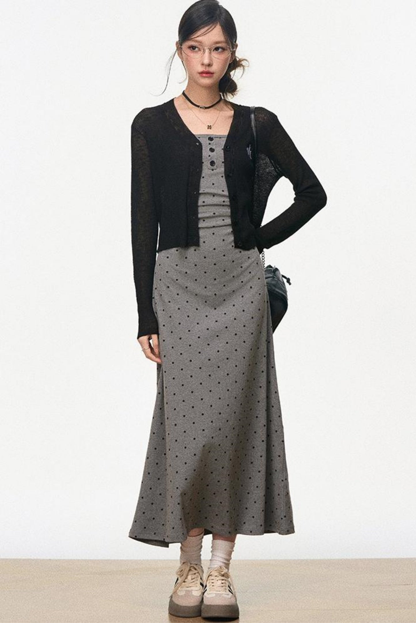 Summer Halter Dress With Black Cardigan Set-Up