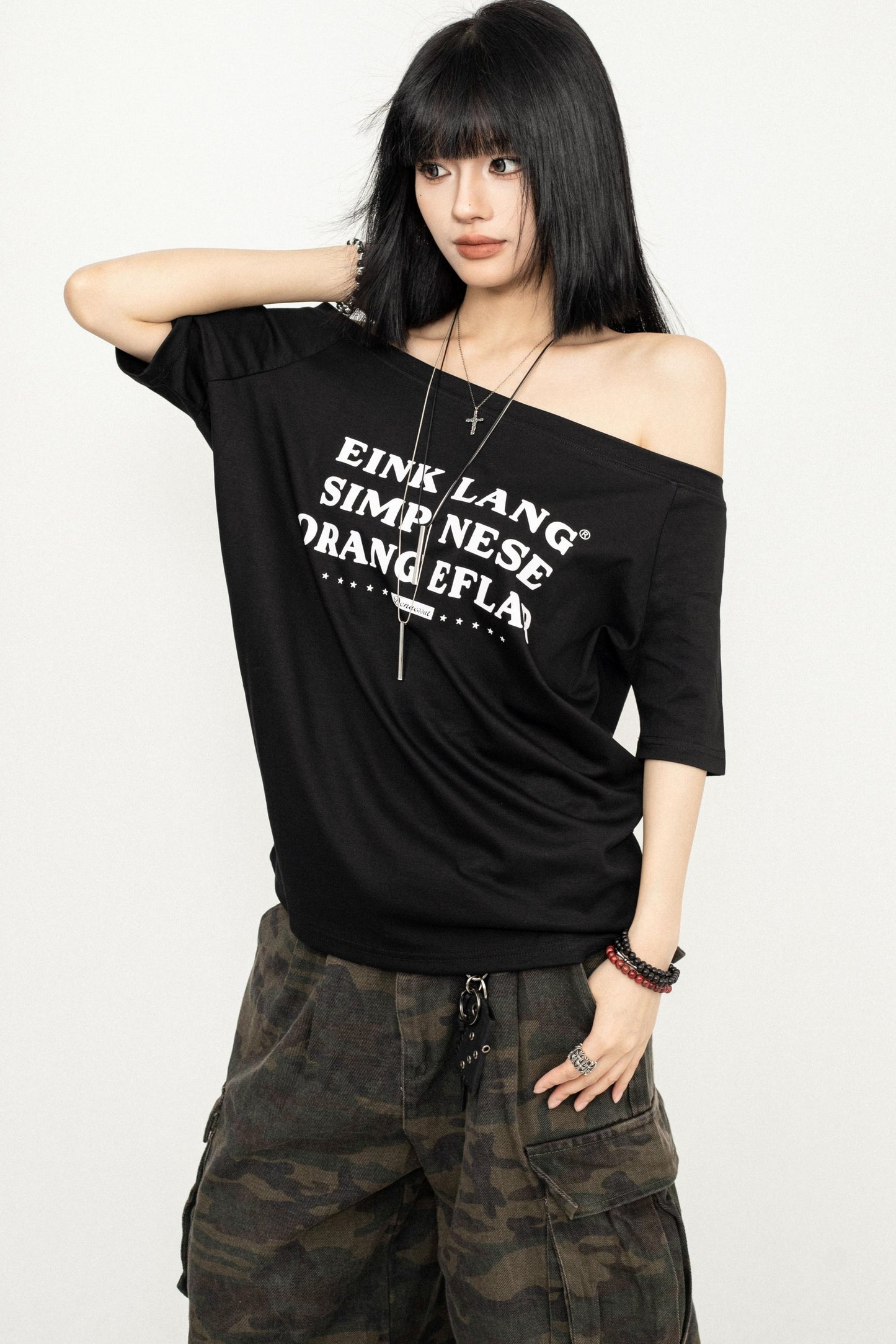 Casual Black Off-Shoulder Tee