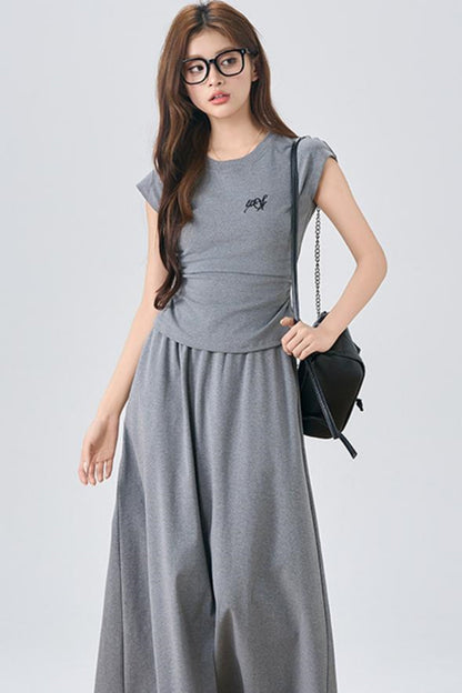 Flowy Sleeve Top And A-Line Skirt Set-Up