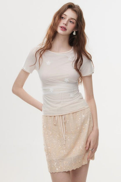 High-Waist Sequin A-Line Skirt