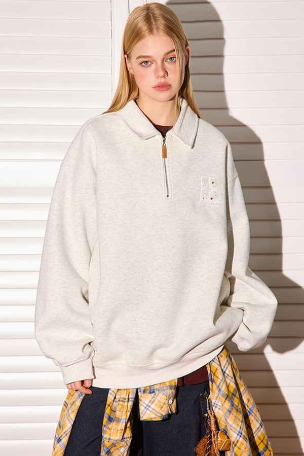 Semi Zip Embroidered Tops