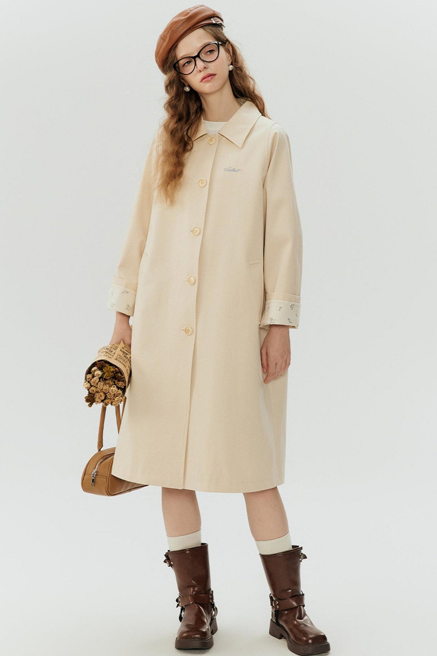 Petite Floral A-Line Trench Coat