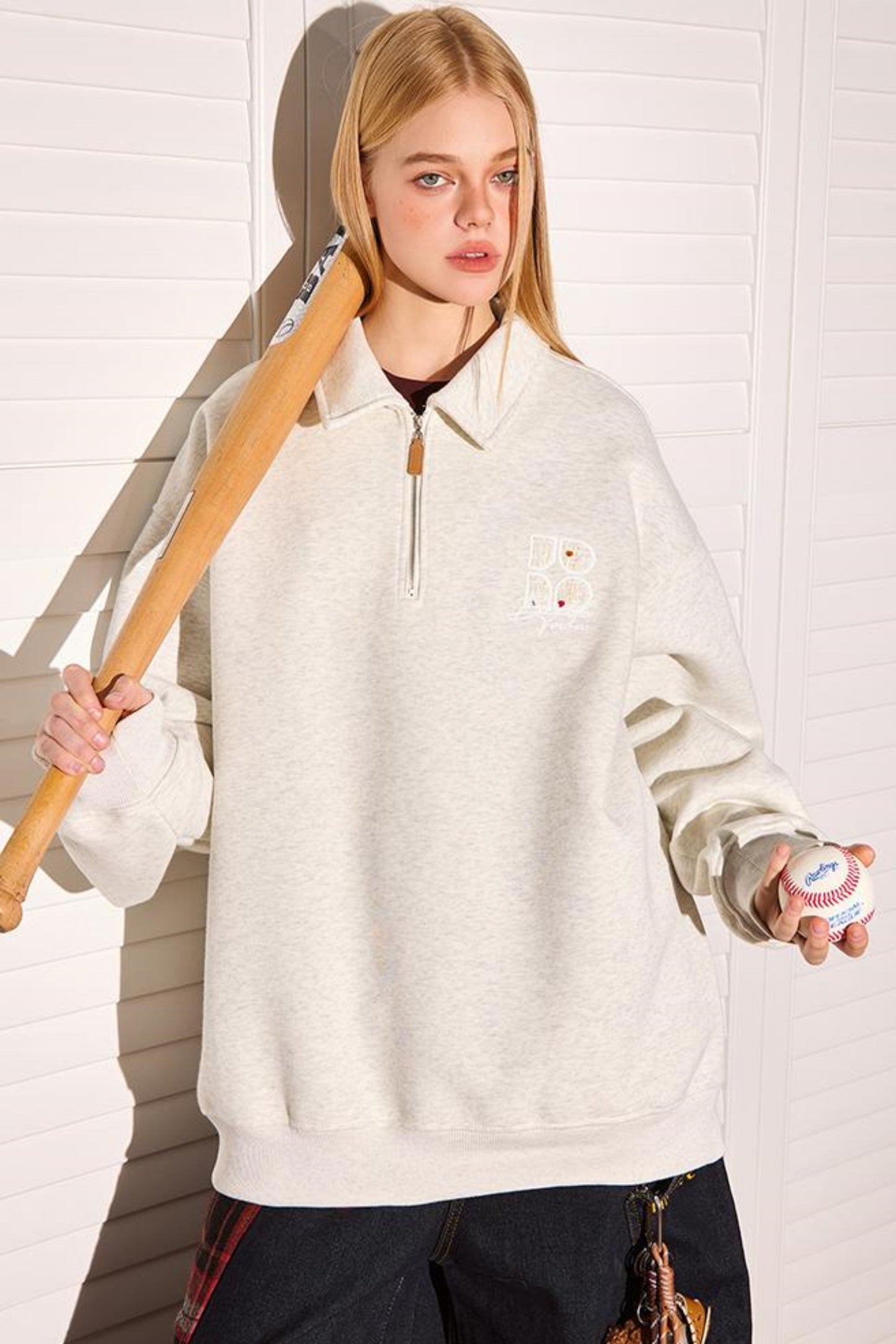 Semi Zip Embroidered Tops