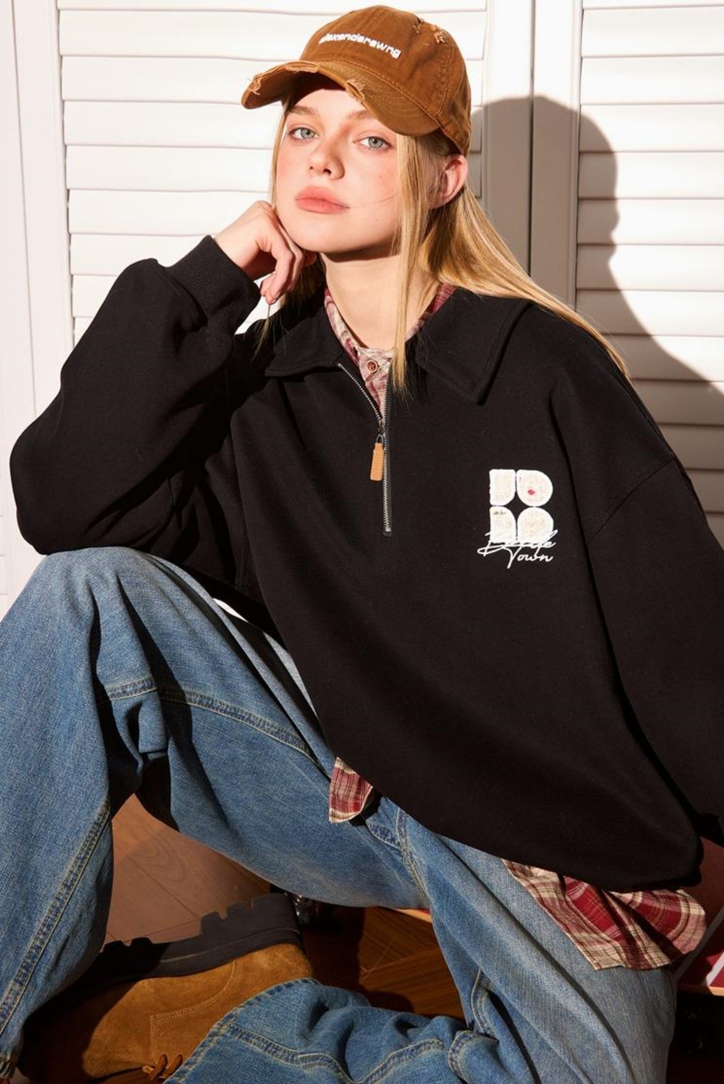 Semi Zip Embroidered Tops