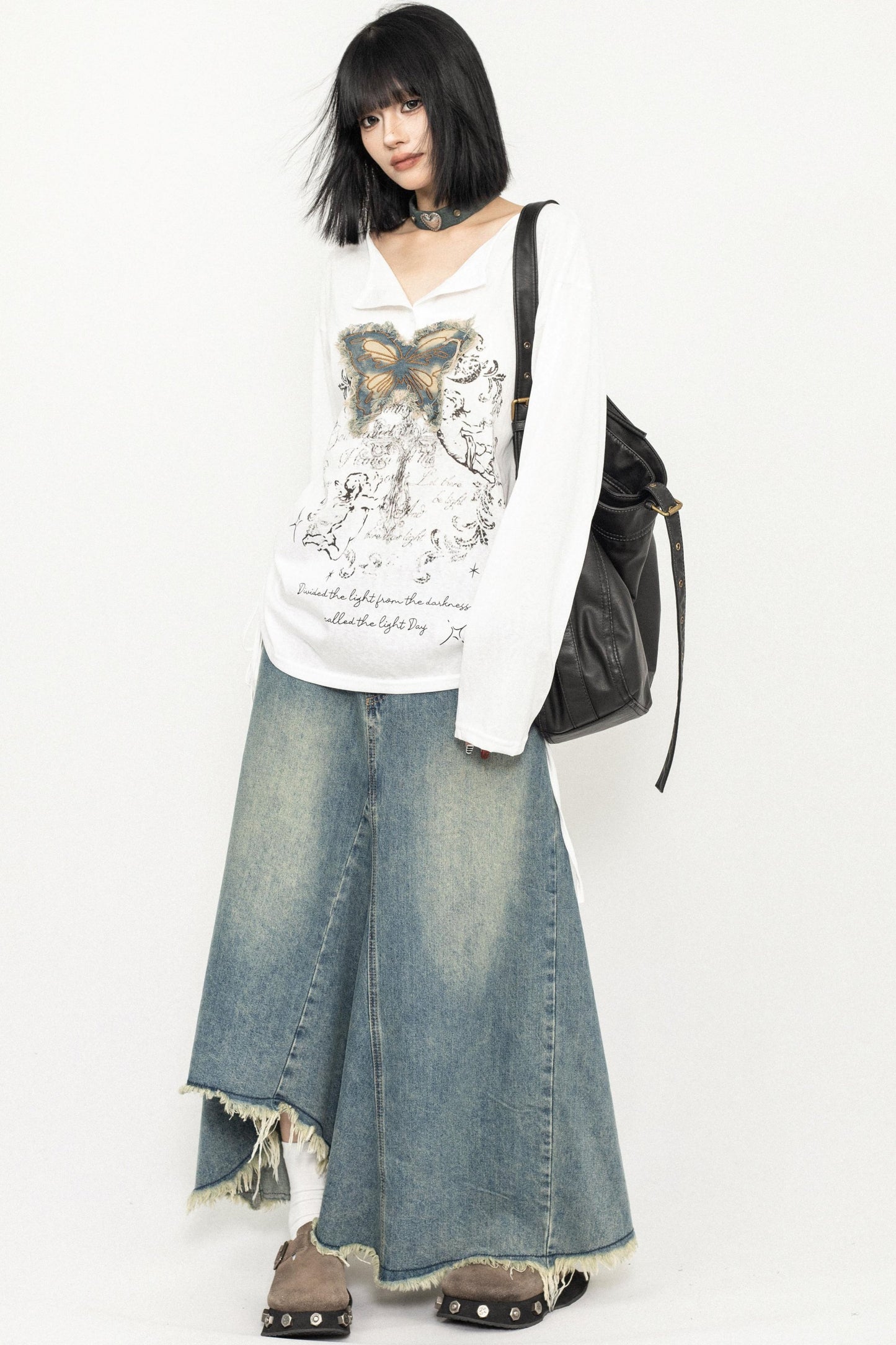 Butterfly Embroidered Retro Loose Tee