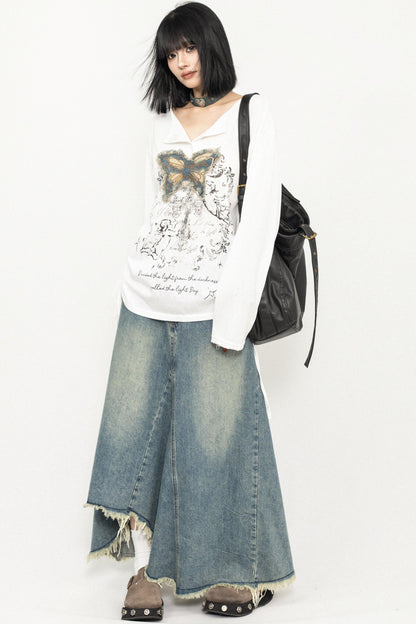 Butterfly Embroidered Retro Loose Tee