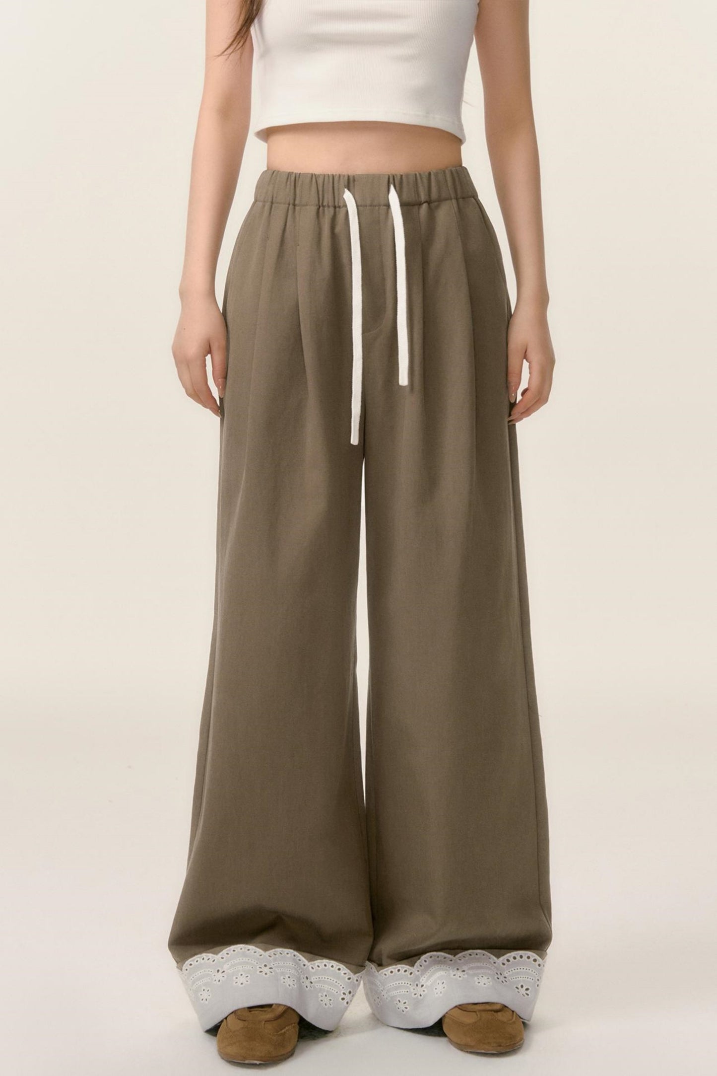 Lace-Trimmed Wide Leg Pants