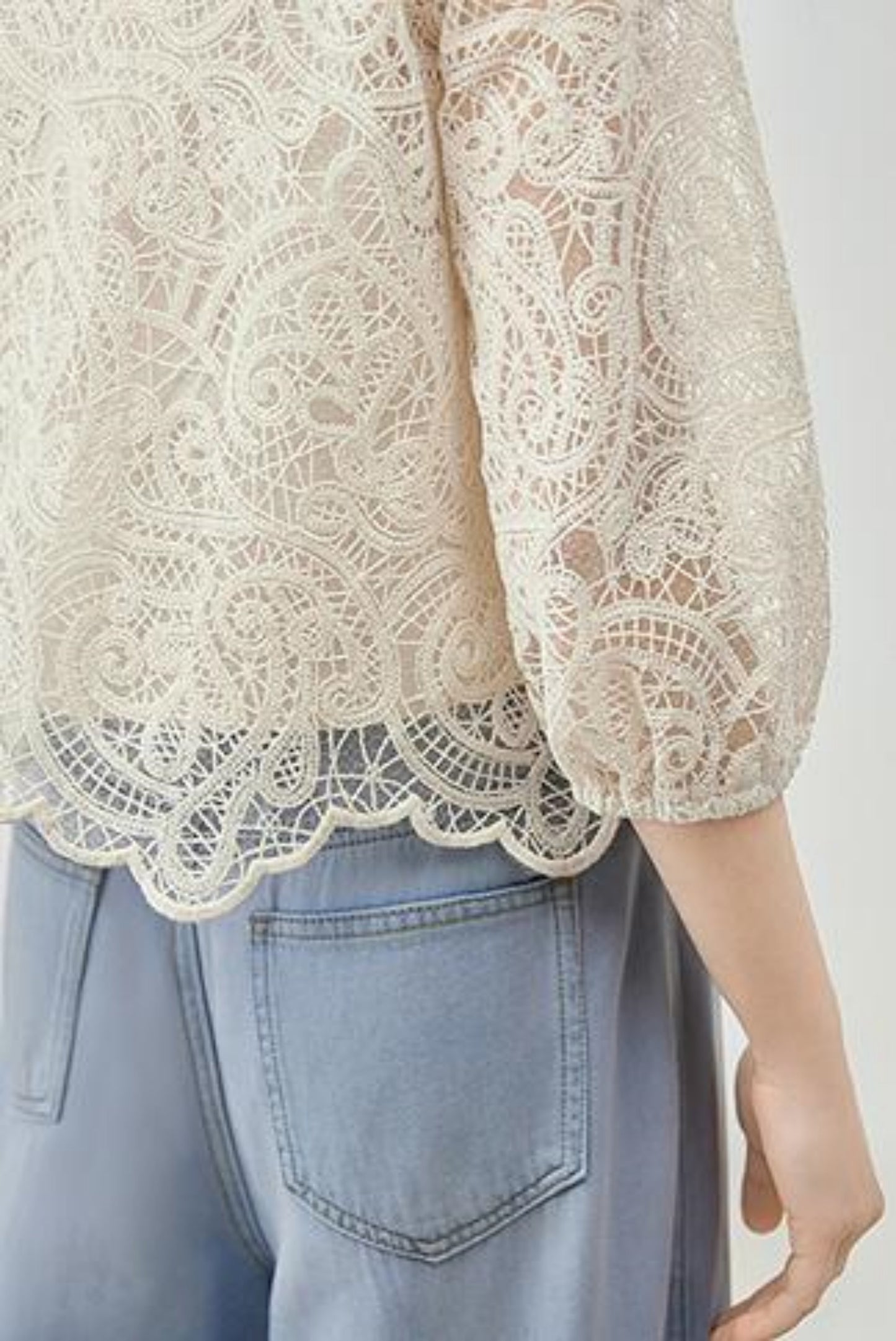 V-Neck Lace Blouse Set