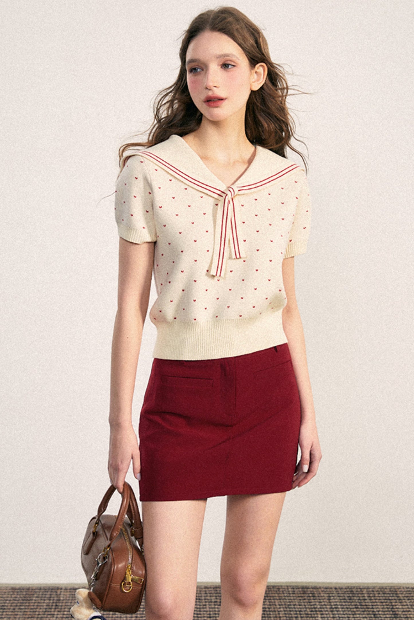 Navy Collar Dot Knit Top