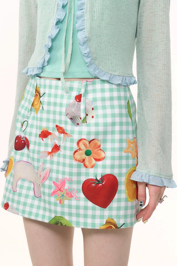 Green Plaid High-Waisted Skirt