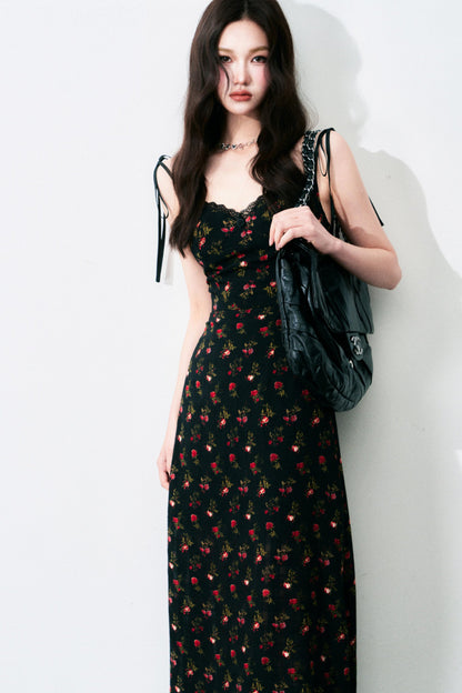 Floral Black Tie Dress