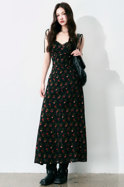 Floral Black Tie Dress