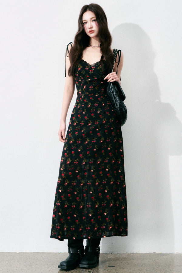 Floral Black Tie Dress