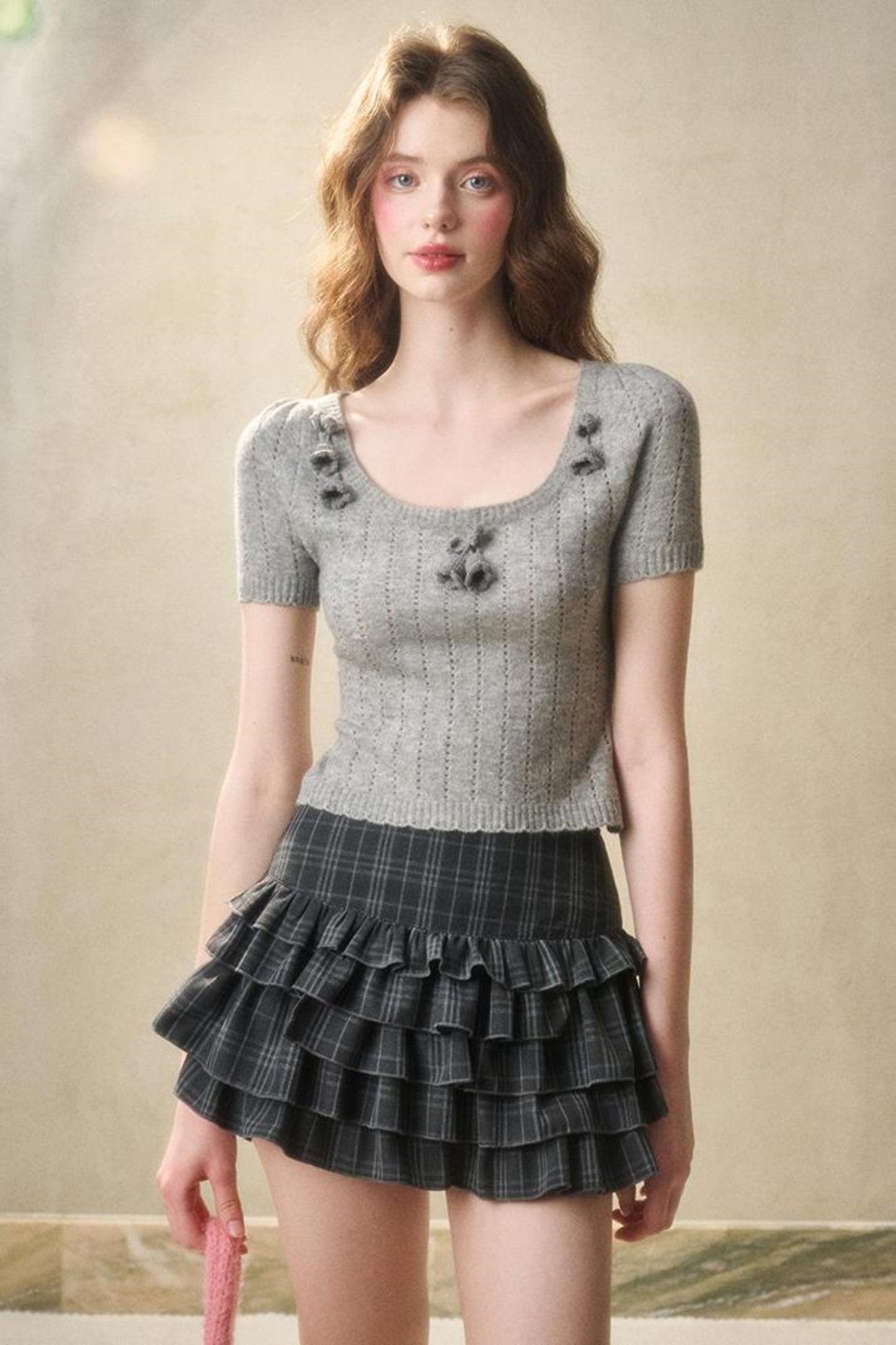 Lace Waist Check Shirt Set-Up