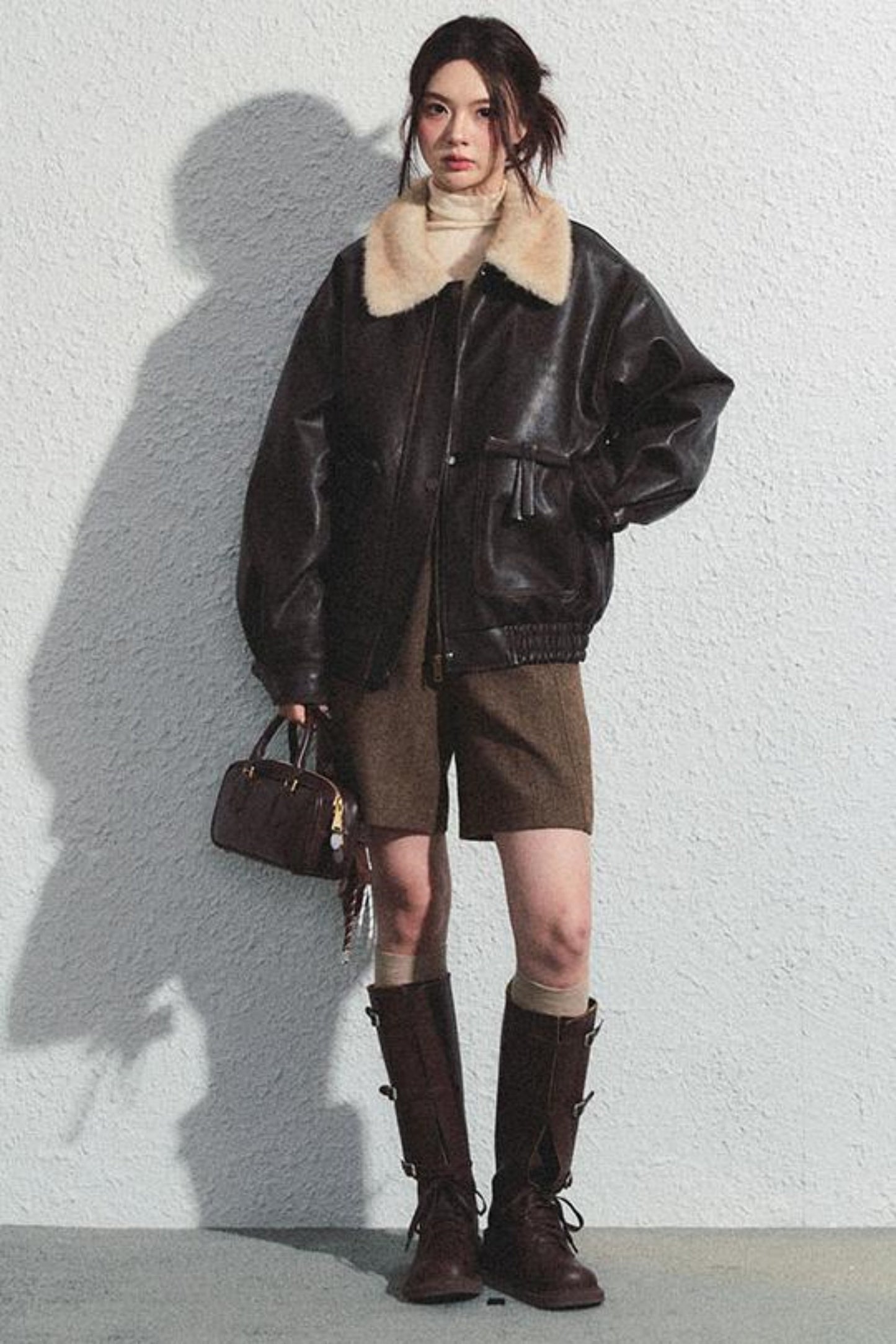 Brown Herringbone High-Waisted Trousers