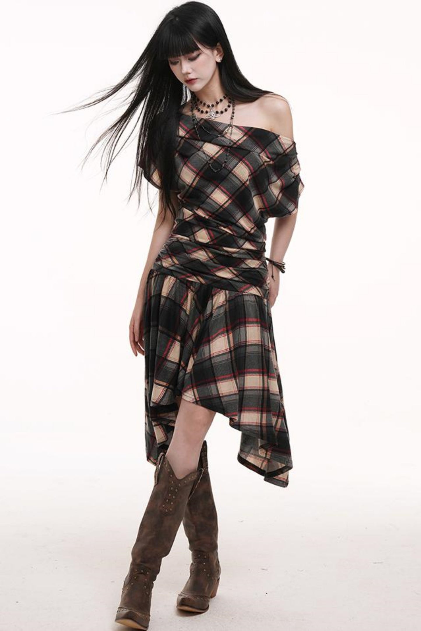 Slanted Plaid Dress