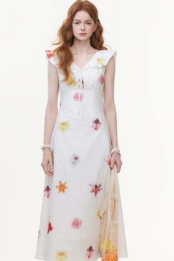 V-Neck Floral Cotton Dress