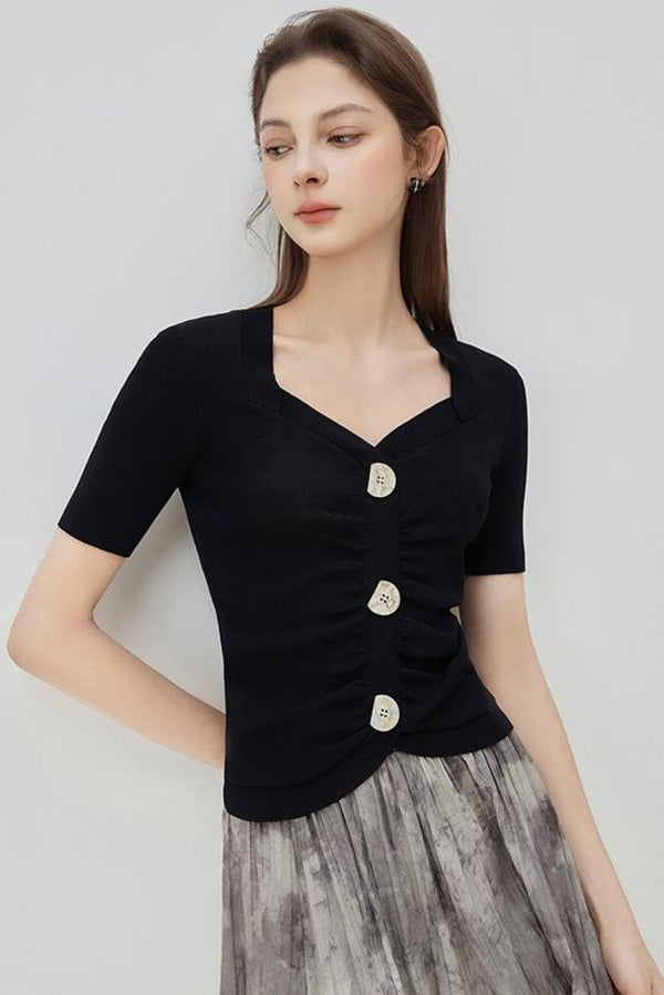 Vintage Collar Slim Knit Top