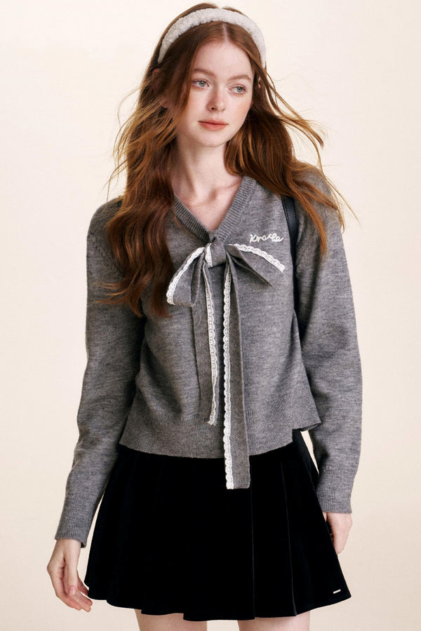 Bowknot Lace Patchwork Sweater