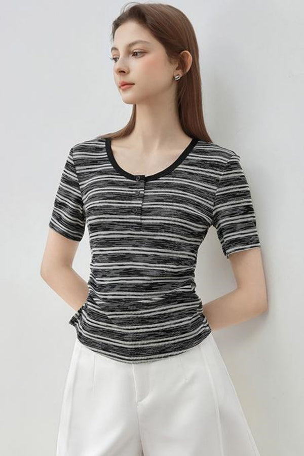 Retro Stripe Textured Knit T-Shirt