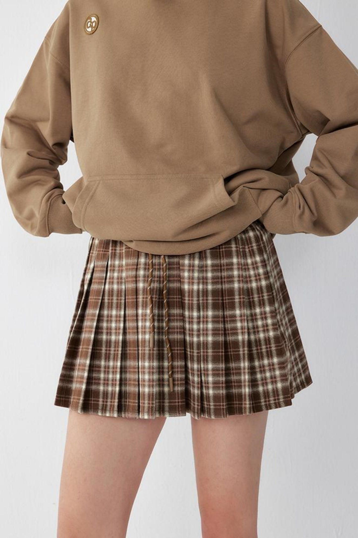 Brown Plaid Pleated A-Line Skirt