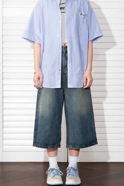 Washed Cropped Denim Pants