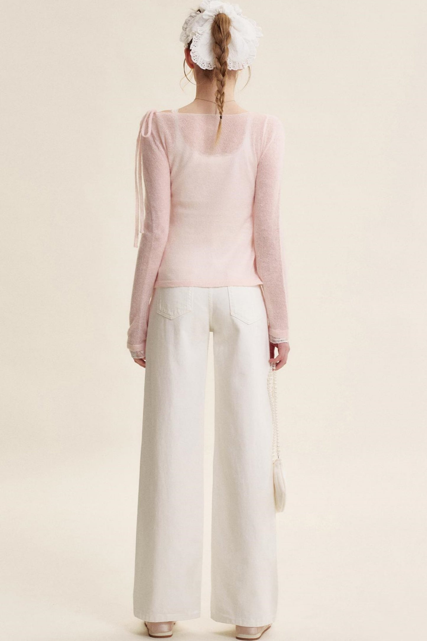 Rose Scented Mohair Bow Neck Sweater Set-Up