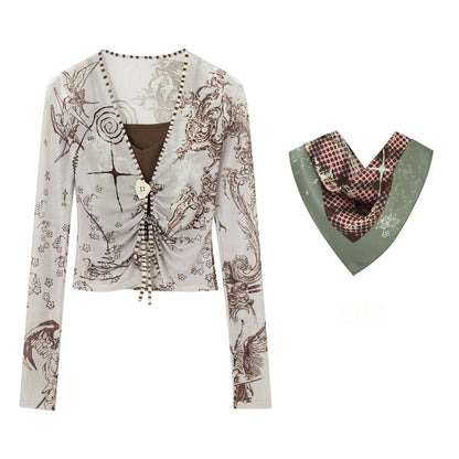 Star Mesh Cardigan With Long Skirt Set-Up