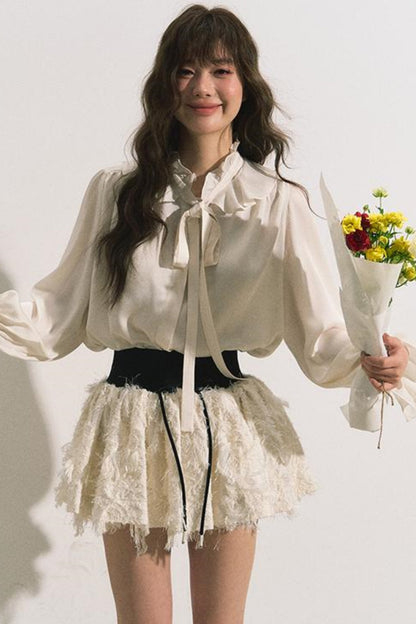 Ruffle Collar Bow Blouse Shirt