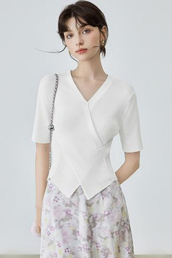 V-Neck Slim French Sleeve Knitwear