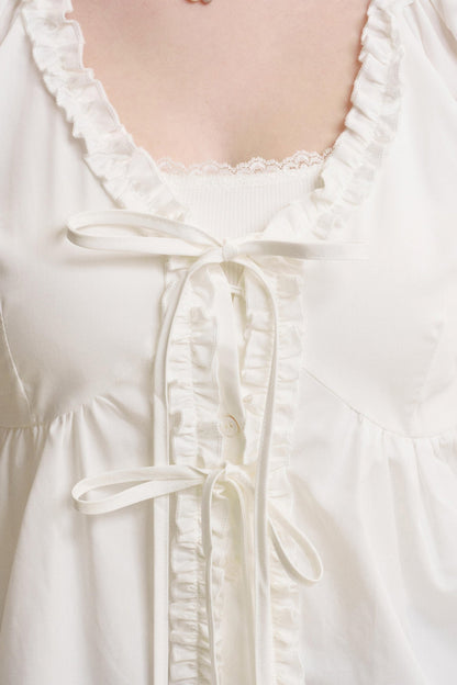 Romantic Lace Bow Tie V-Neck Shirt