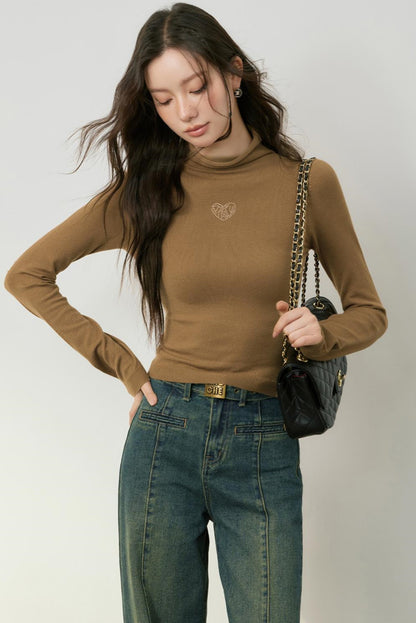 Gold Accent High Neck Knit Top