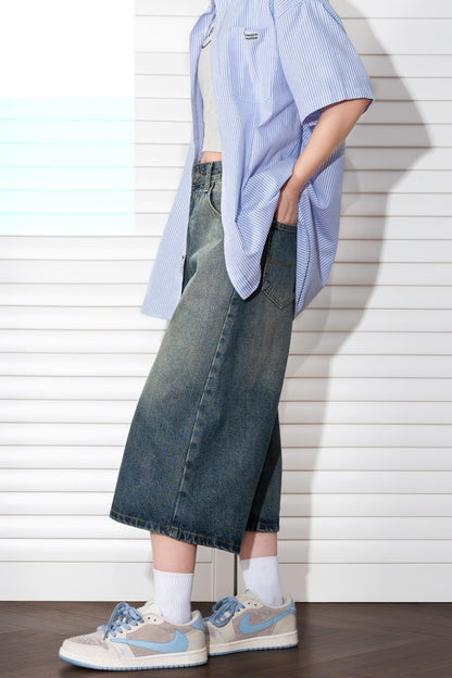 Washed Cropped Denim Pants