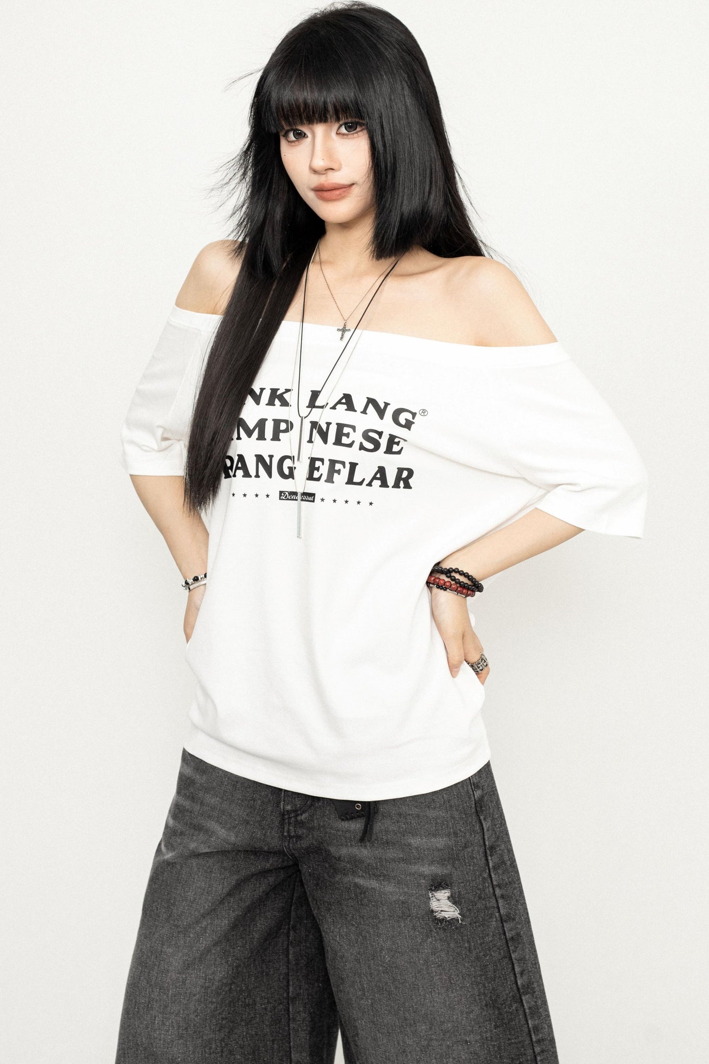 Casual Black Off-Shoulder Tee