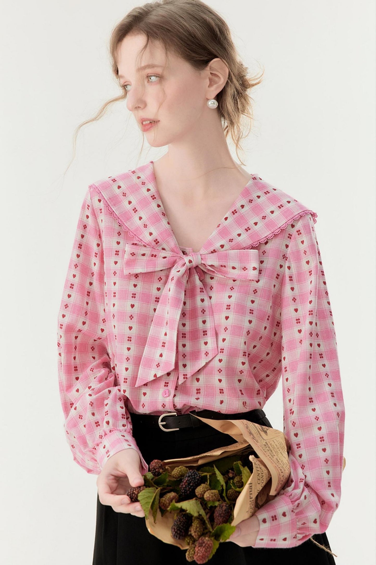 Pink Plaid Embroidered Shirt