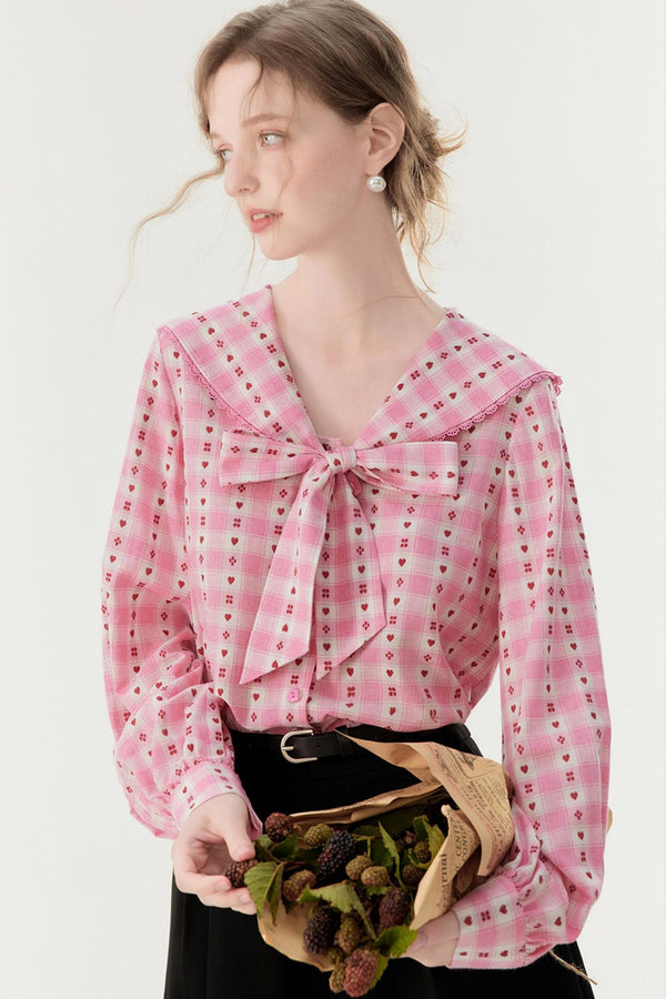 Pink Plaid Embroidered Shirt