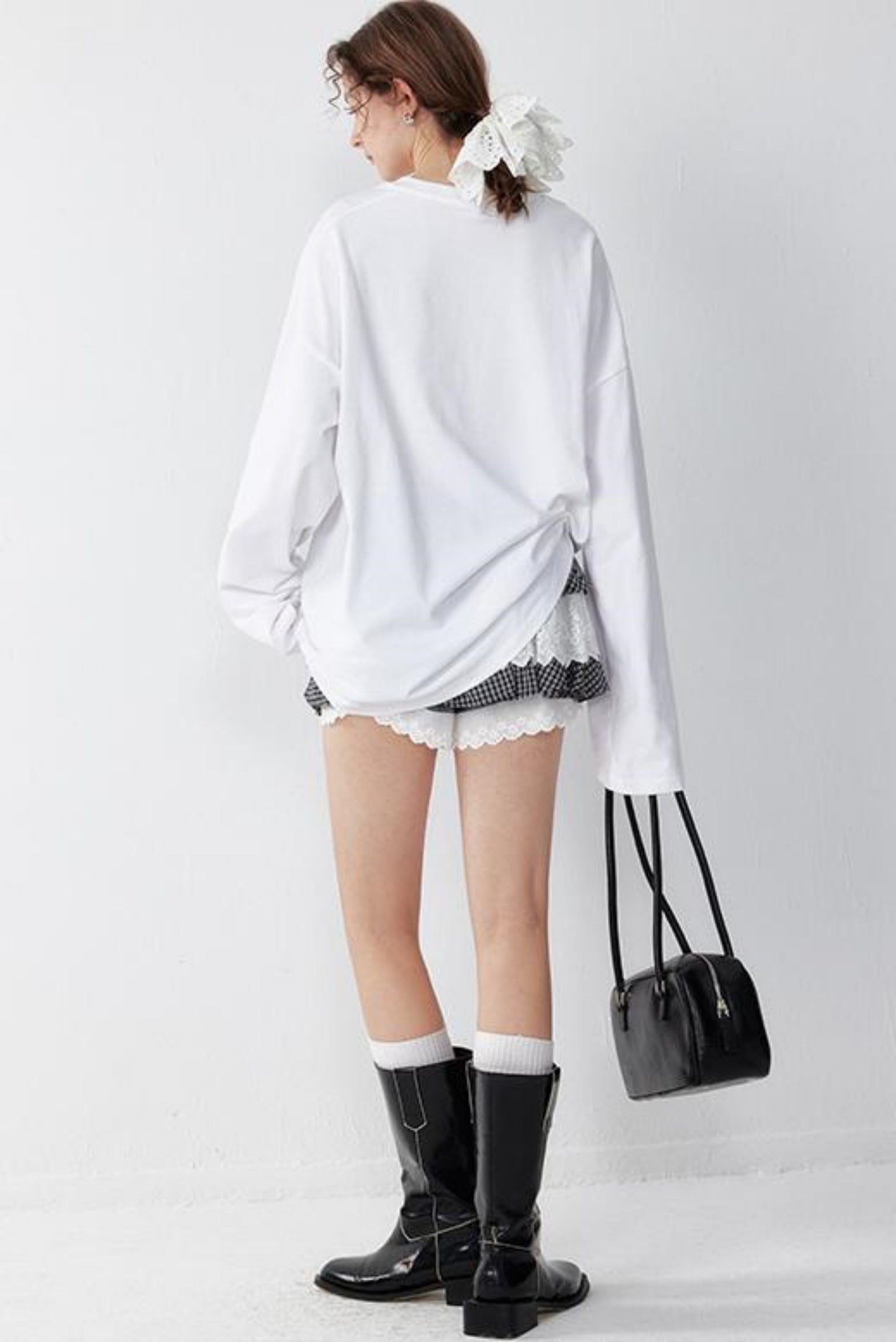 White Print Long Sleeve Tee